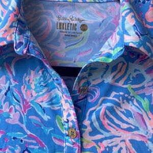 Lilly Pulitzer Blue and Pink Tropical Patterned Top